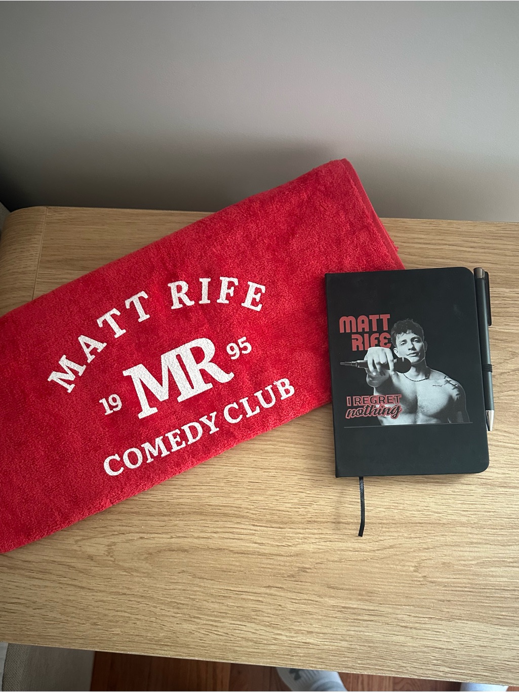 Brand New Vip Exclusive Matt Rife Red Comedy Club Towel And Lined NotebookPen
